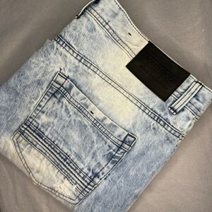 Southpole Mens Denim Collection Moto Biker Jeans 38x32 Light Blue Distressed Y2K
